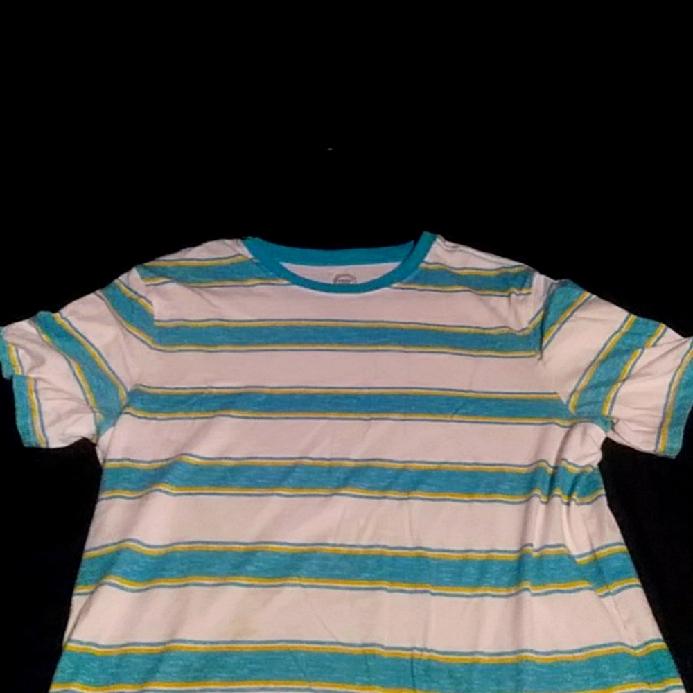 Striped Blue, White, Yellow Short sleeve T-shirt